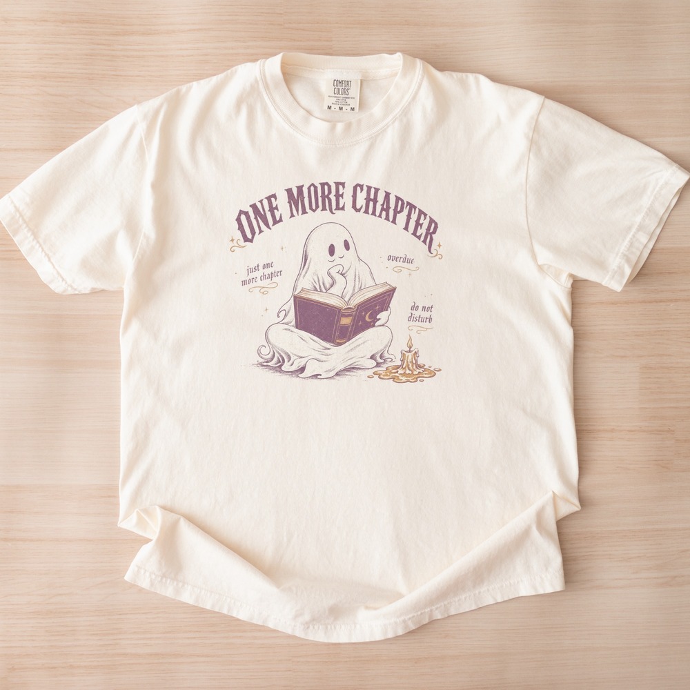 One More Chapter Ghost Reading Book Graphic Tee